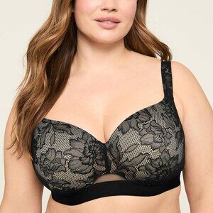 CACIQUE Comfort Bliss Lightly Lined Balconette Bra With Black Lace 44 DDD NWT